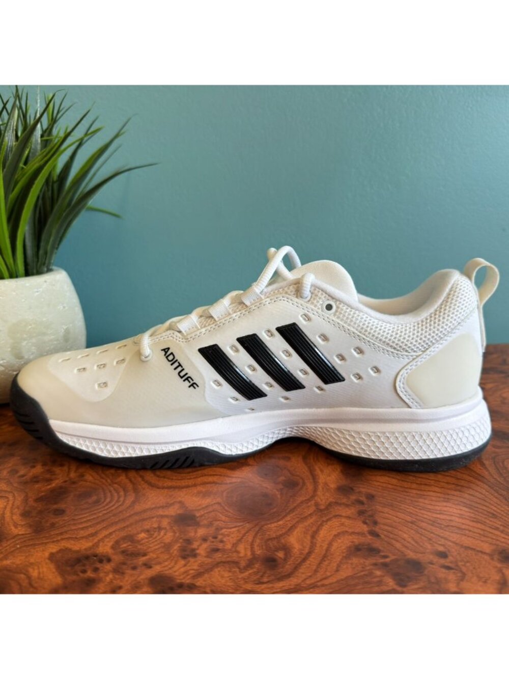 Mens Adidas Size 9 Barricade Class B Tennis Shoe Model BY2919 White Black - Picture 3 of 11